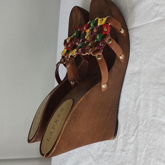 Lauren Ralph Lauren Chain Wooden Wedge Sandals Platforms - Picture 6 of 9